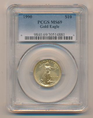 1990 $10 American Gold Eagle Pcgs Ms 69 (1/4 Ounce Of Gold) photo