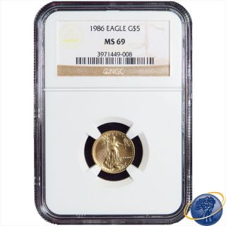 1986 $5 American Gold Eagle 1/10 Oz.  Ngc Ms69 (brown Label) photo