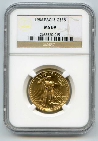 1986 Eagle G$25 Ms 69 - Ngc - 1/2 Oz.  999 Gold Bullion Coin photo