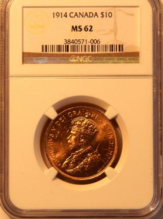 1914 $10 Bank Of Canada Gold Coin Ngc Ms 62 & photo