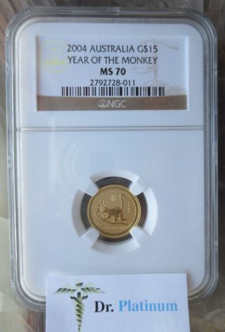 2004 Lunar Monkey,  Australia,  Ngc Ms 70,  $15,  1/10 Ounce,  Fine Gold Coin photo