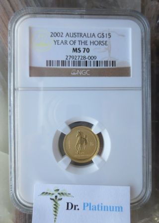 2002 Lunar Horse,  Australia,  Ngc Ms 70,  $15,  1/10 Ounce,  Fine Gold Coin photo