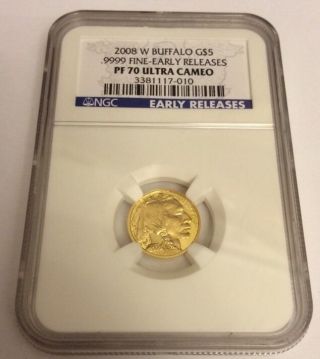 2008 - W U.  S.  Buffalo 1/10th Oz.  Gold Coin Ngc Pr 70 Ultra Cameo Early Release photo