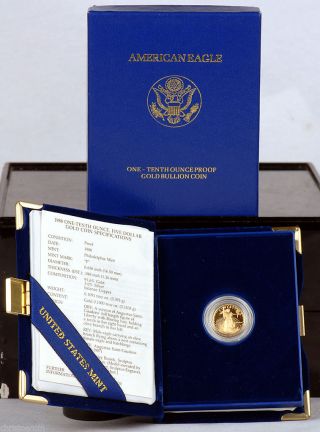 1988 $5 1/10 Oz.  Proof Gold American Eagle And photo
