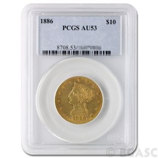 1886 Liberty Head Ten Dollar Gold Coin Graded / Certified Pcgs Au53 photo