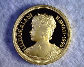 1990 Royal Hawaiian 1/4 Oz Proof.  9999 Gold Coin Queen Liliuokalani photo