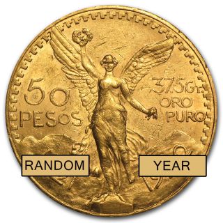 Mexico 50 Pesos Gold Coin - Better Dates - Random Year - Au/bu - Sku 81137 photo
