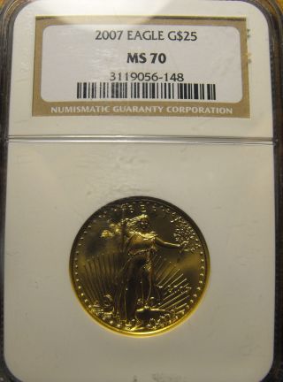 Ngc Ms70 2007 Eagle $25 1/2 Oz Gold American Eagle - Perfect Rare Date photo