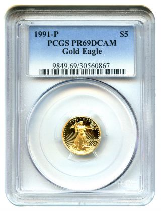 1991 - P Gold Eagle $5 Pcgs Proof 69 Dcam American Gold Eagle Age photo
