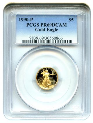 1990 - P Gold Eagle $5 Pcgs Proof 69 Dcam American Gold Eagle Age photo