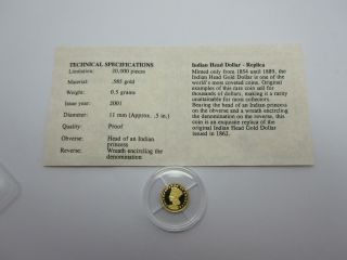 Indian Head Dollar (small Gold Coin).  5 Grams Gold photo