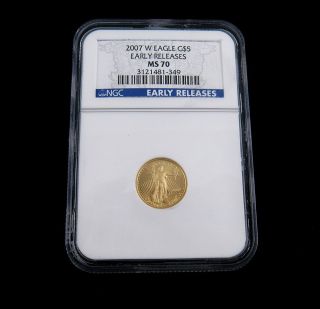 2007 W 1/10oz $5 Gold Eagle Coin Ngc Early Releases Ms 70 photo
