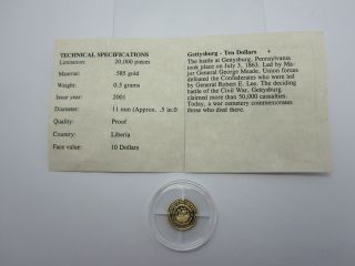 Gettysburg Civil War (small Gold Coin).  5 Grams Gold photo