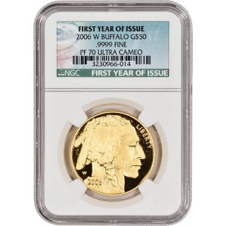 2006 - W American Gold Buffalo Proof (1 Oz) $50 Ngc Pf70 Ucam First Year Of Issue photo