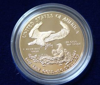 1987 - W American Eagle $50 One Ounce/1 Oz.  Proof Gold Bullion W/ Case,  Box & photo