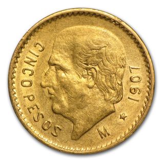 1907 Mexican 5 Pesos Gold Coin - Extra Fine - Sku 85496 photo