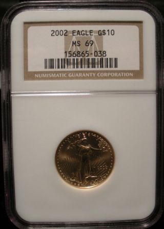 2002 American Gold Eagle Ngc Ms 69 $10 1/4 Oz.  999 Fine Gold photo