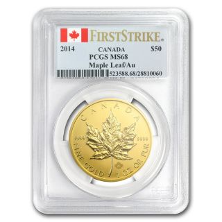2014 1 Oz Gold Canadian Maple Leaf Coin - Ms - 68 First Strike Pcgs - Sku 81289 photo