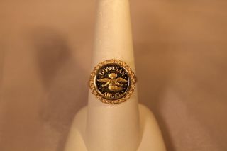 10 Kt Yellow Gold Ring & 1/20 Gold Con Guardian Angel Look photo