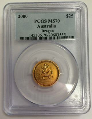 2000 Gold Australia Dragon $25 Pcgs Ms 70 photo