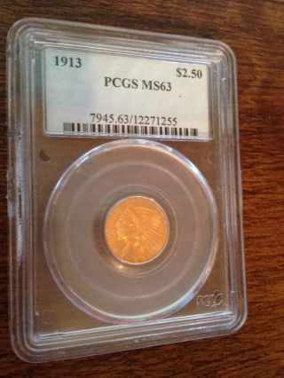 1913 $2.  50 Gold Indian Head Coin Pcgs Ms 63 photo