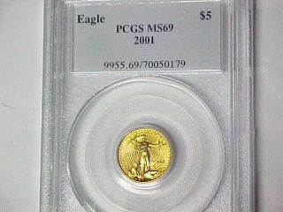 Pcgs Ms69 2001 $5 Gold American Eagle 1/10 Ounce Gold photo