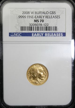 2008 W $5 Gold Buffalo.  9999 Ngc Ms 70 Early Releases And photo