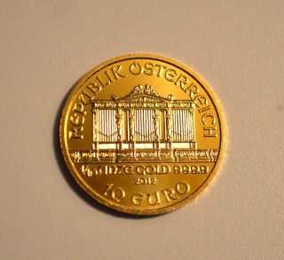 2012 Austrian Philharmonic 1/10 Oz.  24k 999.  9 Pure Gold Coin - photo