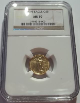 1998 American Gold Eagle Coin $5 (1/10 Oz) - Ngc Ms70 Perfect Grade photo