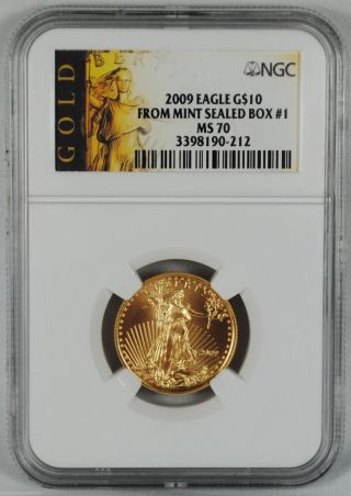 2009 $10 Gold Eagle Coin Ngc Ms 70 From Box 1 - Rare photo