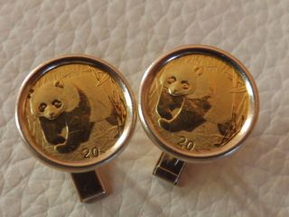 2001 China Panda 20 Yuan 1/20 Oz Gold Coin Cuff Links photo