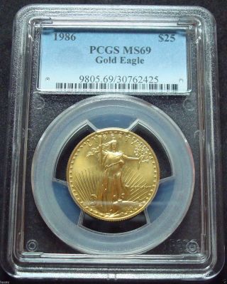 1986 $25 American Eagle 1/2 Ounce Gold Coin Pcgs Ms69 photo
