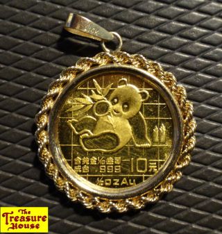 1989 China Panda Proof 999 Fine Gold 1/10 Oz Troy 10 Yuan Coin,  14k Pendant Frame photo