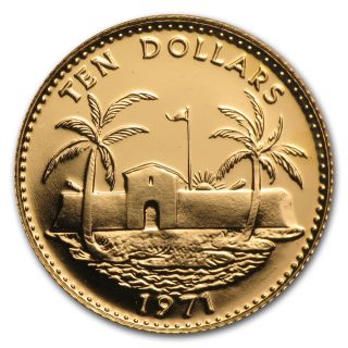 1971 Bahamas 10 Dollar Gold Coin - Uncirculated - Sku 50077 photo