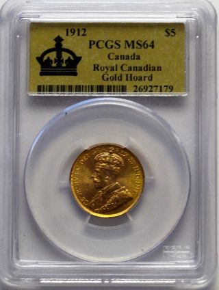 1912 $5 Gold Canada Hoard Coin Great Investment Rare Pcgs Ms 64 photo