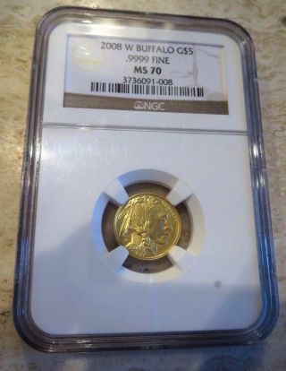 2008 W American Buffalo $5 Gold Ms70 Ngc 1/10 Ounce Ms70 9999 Fine United States photo