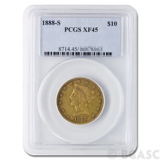 1888 - S Liberty Head Ten Dollar Gold Coin Graded / Certified Pcgs Xf45 photo