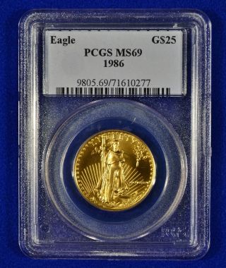 1986 1/2 Oz.  American Gold Eagle Pcgs Ms69 Fine Gold $25 Dollars photo
