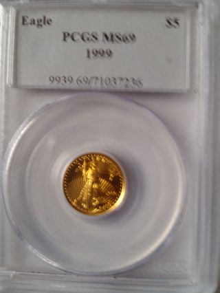 1999 - Gold American Eagle - $5 Coin - Pcgs - Ms60 - L@@k photo