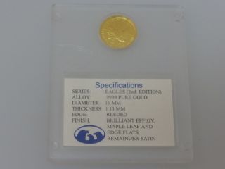 1998 Canada 1/10 Oz.  9999 Gold Maple Leaf Coin Family Of Eagles Privy Mark photo