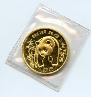 1986 Chinese Gold Panda 100 Yuan 1 Oz.  999 Fine Gold Hucky photo