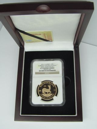 2011 South Africa Gold 1 Oz Proof Krugerrand.  50th Anniversary Ngc Pf 70 Ucam photo