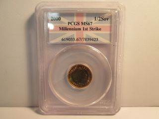 2000 British Millennium 1st Strike Gold 1/2 Sovereign Pcgs Ms67 photo