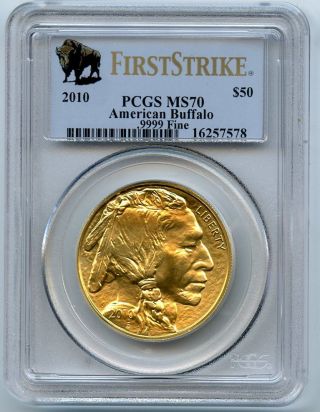 2010 $50 Gold Buffalo First Strike Pcgs Ms 70 1 Oz.  9999 Fine Gold Hucky photo