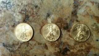 Three - 2014 Gold American Eagle (gae) 1/10oz (tenth Ounce) $5 Bu photo