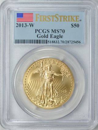 2013 - W $50 One - Ounce Gold American Eagle Burnished First Strike Pcgs Ms - 70 photo