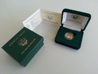 1992 American Eagle Gold,  1/10 Oz,  $5 Coin W/box &, photo