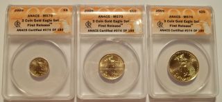 2009 American Gold Eagle Coin $5 $10 $25 Anacs Ms70 1/10 Oz 1/4 Oz 1/2 Oz photo