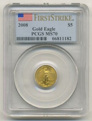 2008 - P Us $5 Gold American Eagle Coin,  Pcgs Slabbed Ms - 70,  Perfect photo
