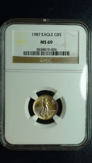 1987 P $5 Gold Eagle Ngc Ms69 Tenth Ounce 1/10 Oz Fine Gold Uncirculated Coin photo